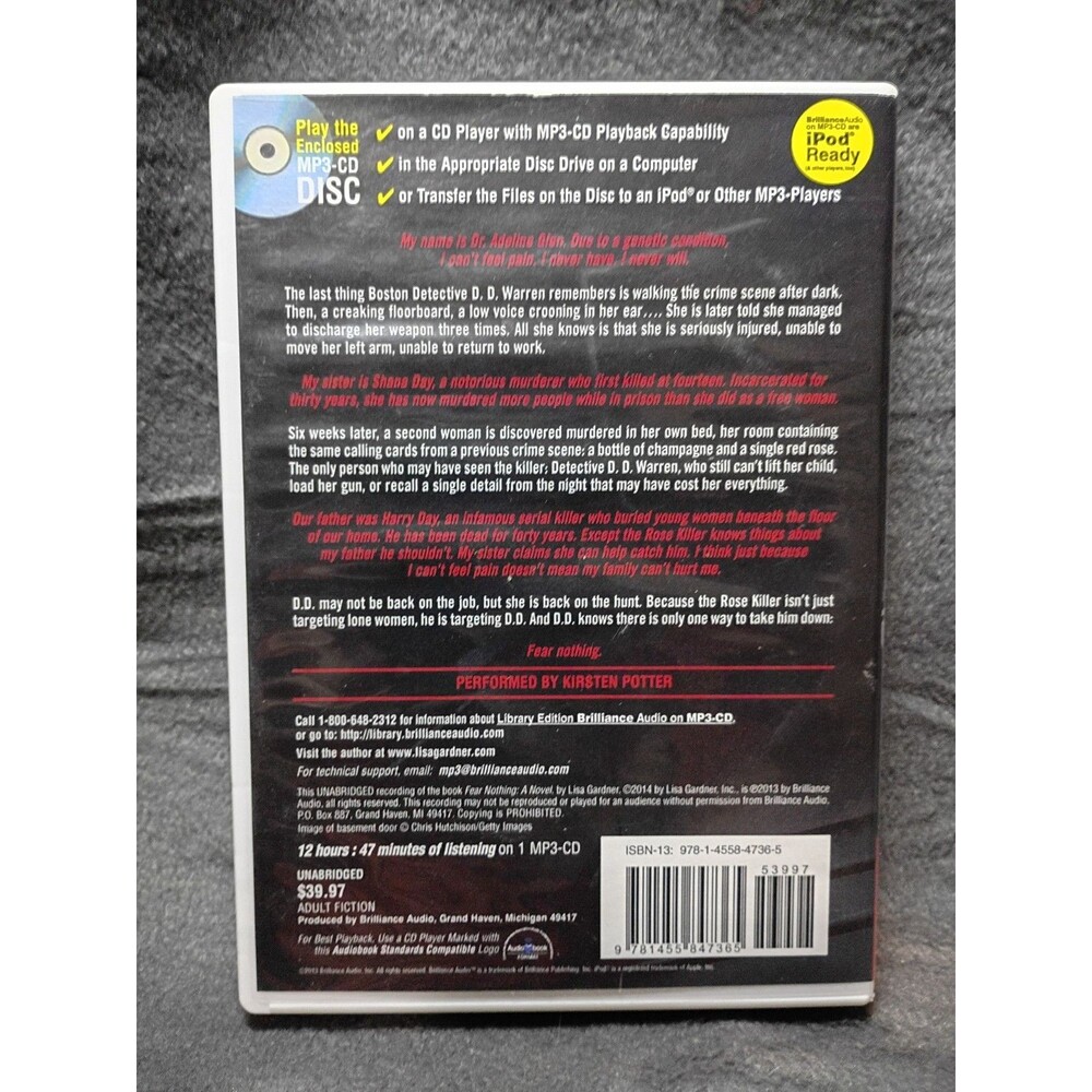Lisa Gardner Fear Nothing Mp3 CD Audiobook Unabridged Brilliance Library Edition - Picture 2 of 2